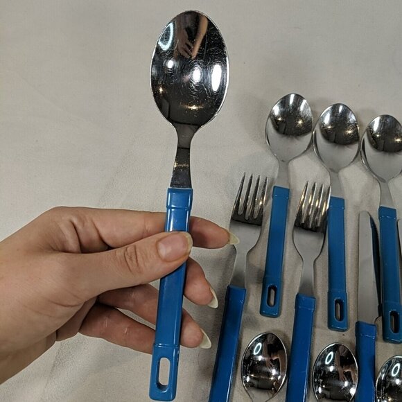 Abert INOX Italy 18/CR 16 Set Cutlery Utensils Teaspoons Soup Knives Forks Blue - Picture 7 of 14